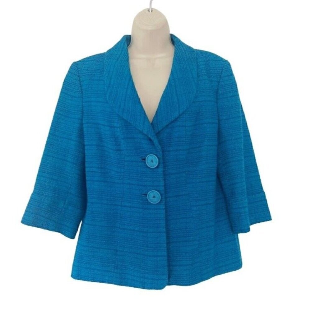 Classiques Entier Women's Sz L Peacock Blue Boucle Tweed Jacket Blazer
